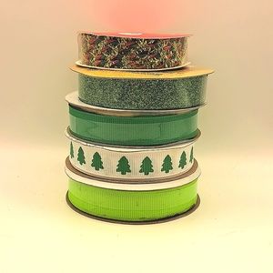 5 Green Christmas Ribbons for Craft Gift Bows Scrapbooks